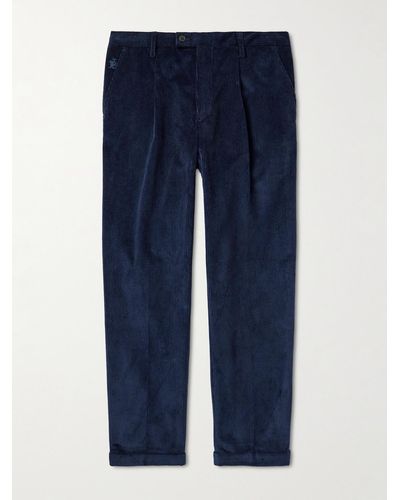Baracuta Straight-leg Pleated Cotton-corduroy Trousers - Blue
