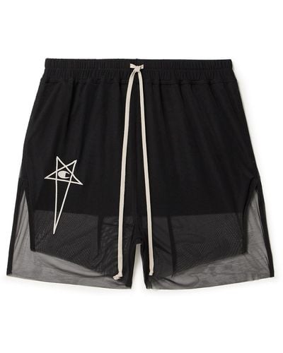 Rick Owens Champion Dolphin Straight-leg Embroidered Stretch Recycled-mesh Shorts - Black