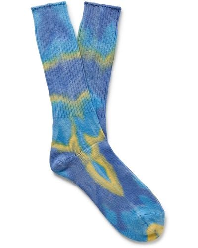 Anonymous Ism Tie-dyed Ribbed Cotton-blend Socks - Blue