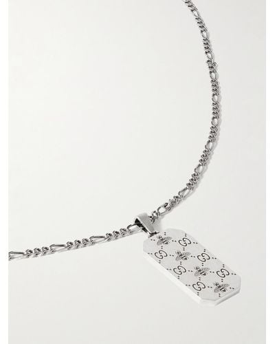 Gucci gg And Bee Engraved Pendant Necklace - Metallic
