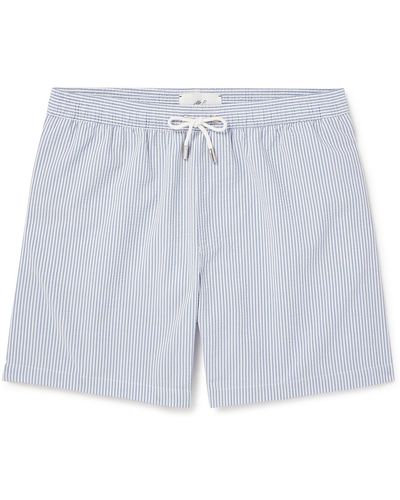 MR P. Straight-leg Mid-length Striped Seersucker Swim Shorts - Blue