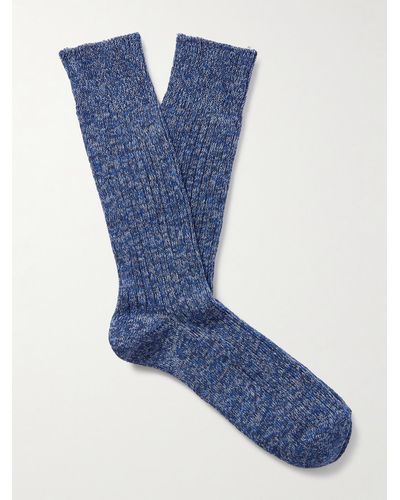 MR P. Ribbed Cotton-blend Socks - Blue