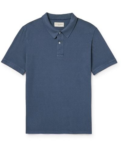 Officine Generale Larry Garment-dyed Cotton-piqué Polo Shirt - Blue