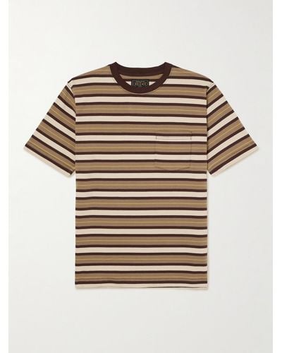 Beams Plus Gestreiftes T-Shirt aus Baumwoll-Jersey - Braun