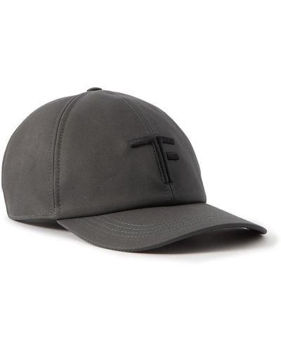 Tom Ford Leather-trimmed Logo-embroidered Cotton-twill Baseball Cap - Gray