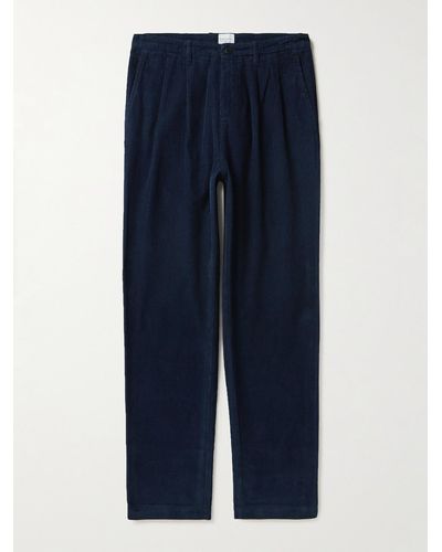 Sunspel Straight-leg Pleated Cotton-blend Corduroy Pants - Blue