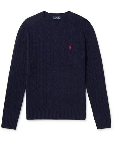 Polo Ralph Lauren Cable-knit Wool And Cashmere-blend Sweater - Blue