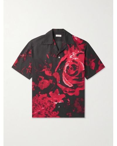 Alexander McQueen Camp-collar Floral-print Cotton-poplin Shirt - Red