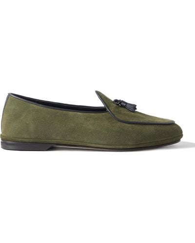 Rubinacci Marphy Tasseled Leather-trimmed Velour Loafers - Green