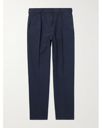 Drake's Tapered Pleated Cotton-canvas Chinos - Blue