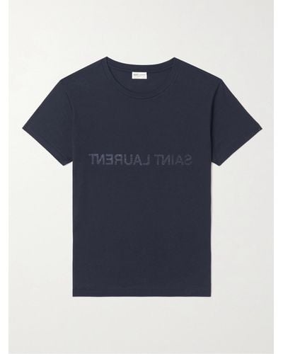 Saint Laurent T-Shirt aus Baumwoll-Jersey mit Logoprint - Blau