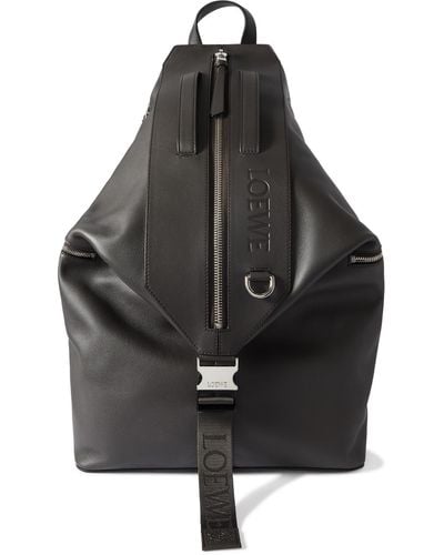 Loewe Convertible Logo-debossed Leather Backpack - Black
