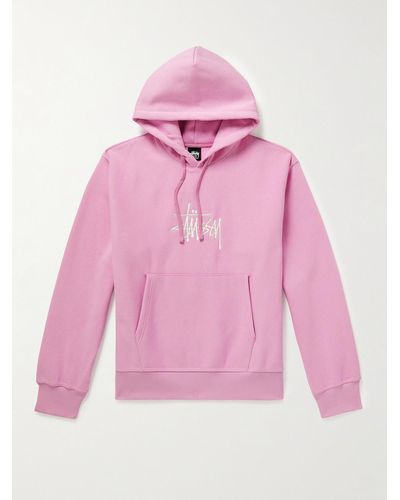 Stussy Logo-embroidered Cotton-blend Jersey Hoodie - Pink