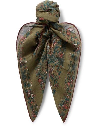 Drake's Birds Of Paradise Printed Wool And Silk-blend Scarf - Green