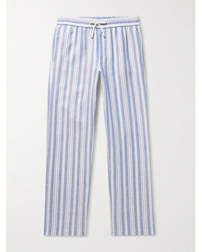 Loro Piana Heirai Straight-leg Striped Linen Drawstring Pants - Blue