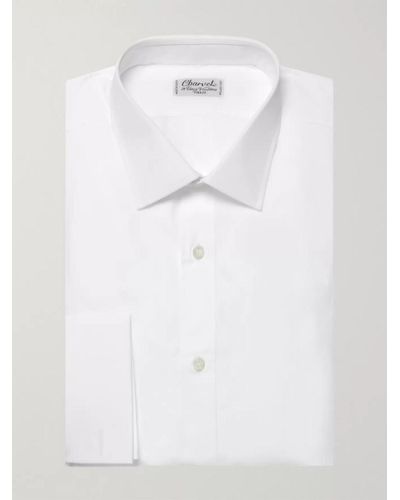 Charvet Camicia in cotone bianco con doppio polsino