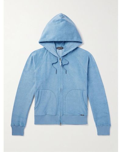 Tom Ford Towelling Cotton-terry Zip-up Hoodie - Blue