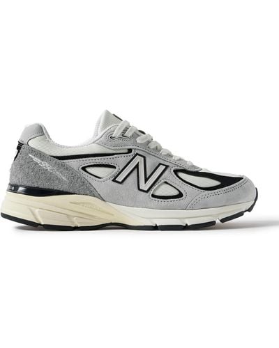 New Balance 990v4 Leather-trimmed Suede And Mesh Sneakers - Gray