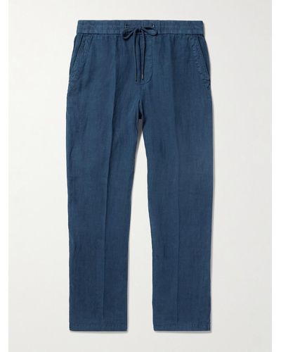 James Perse Straight-leg Garment-dyed Linen Drawstring Trousers - Blue