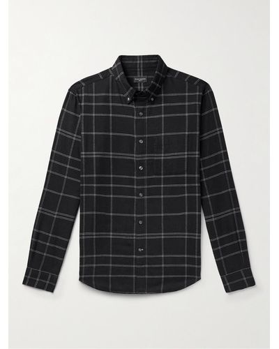 Club Monaco Slim-fit Button-down Collar Checked Cotton-flannel Shirt - Black