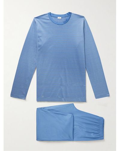 Zimmerli Striped Mercerised Filo Di Scozia Cotton-jersey Pyjama Set - Blue