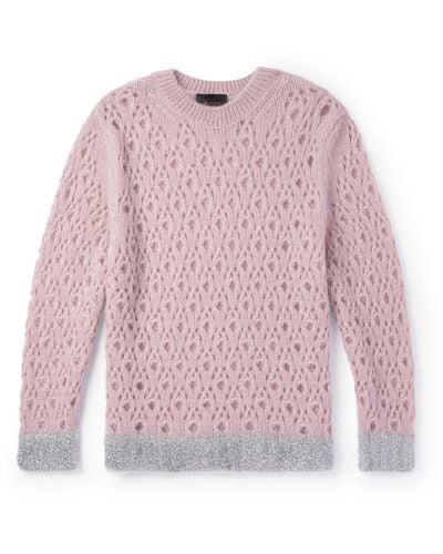 Simone Rocha Metallic-trimmed Open-knit Mohair-blend Sweater - Pink