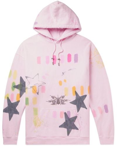 Collina Strada Crystal-embellished Printed Cotton-jersey Hoodie - Pink