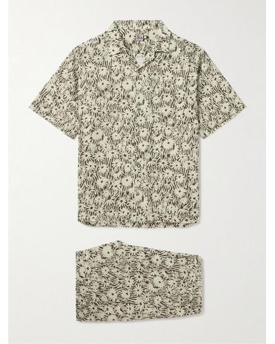 Desmond & Dempsey Camp-collar Floral-print Linen Pyjama Set - Grey