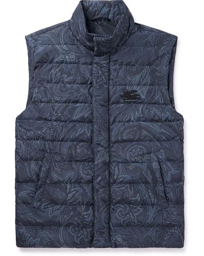 Etro Logo-embroidered Paisley-print Quilted Shell Down Gilet - Blue