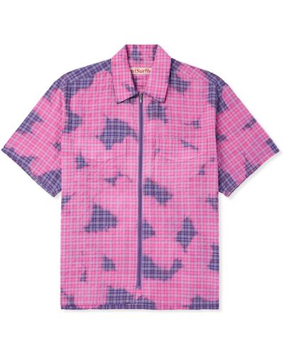 Stockholm Surfboard Club Checked Bleached Cotton-seersucker Overshirt - Pink