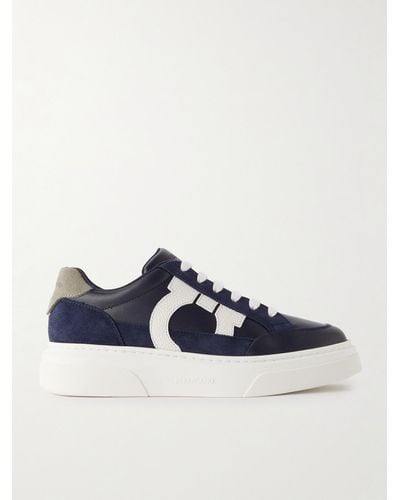 Ferragamo Suede-trimmed Leather Trainers - Blue