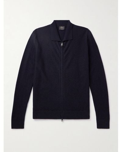 Brioni Ribbed Cashmere Zip-up Sweater - Blue