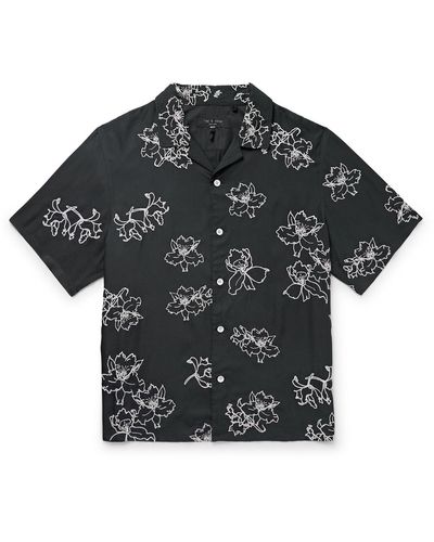 Rag & Bone Avery Resort Camp-collar Embroidered Twill Shirt - Black