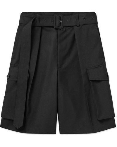 Dries Van Noten Piers Wide-leg Belted Wool Cargo Shorts - Black