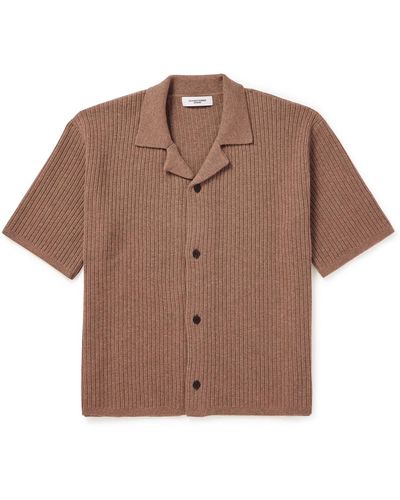 LE17SEPTEMBRE Camp-collar Ribbed-knit Shirt - Brown
