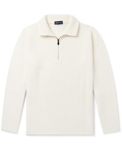 Thom Sweeney Ribbed Wool And Cashmere-blend Half-zip Sweater - White