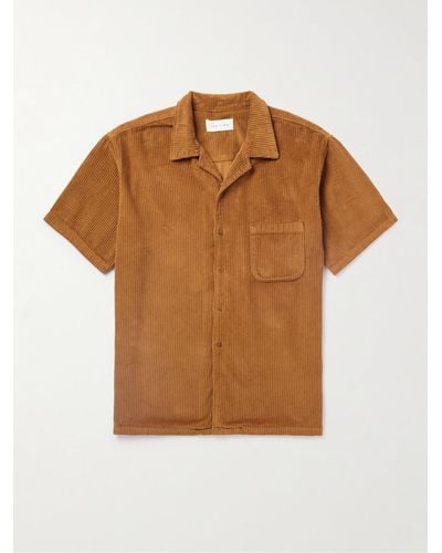 Les Tien Camp-collar Garment-dyed Cotton-corduroy Shirt - Brown