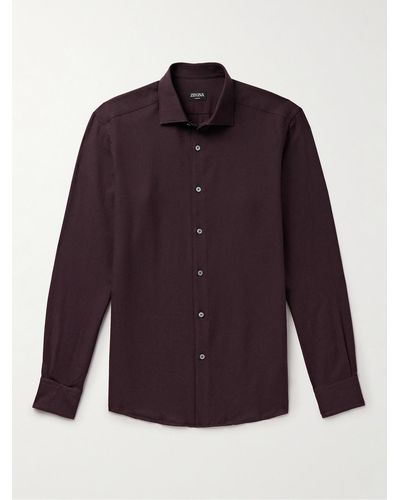 Zegna Cotton And Cashmere-blend Twill Shirt - Purple