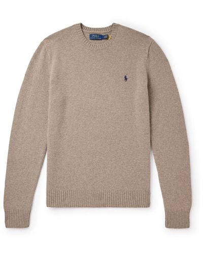 Polo Ralph Lauren Logo-embroidered Wool And Cashmere-blend Sweater - Natural