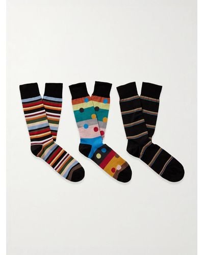 Paul Smith Three-pack Striped Polka-dot Cotton-blend Socks - Black