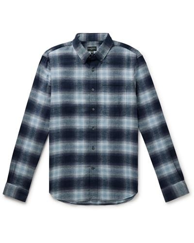 Club Monaco Slim-fit Button-down Collar Checked Cotton-flannel Shirt - Blue