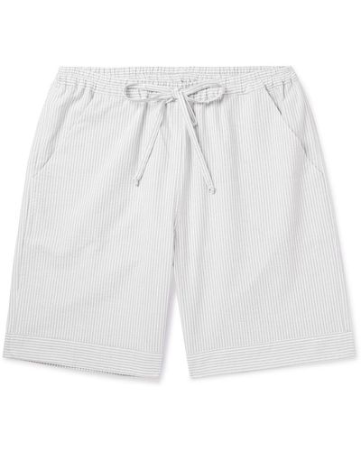 Loretta Caponi Straight-leg Striped Cotton-seersucker Drawstring Shorts - White
