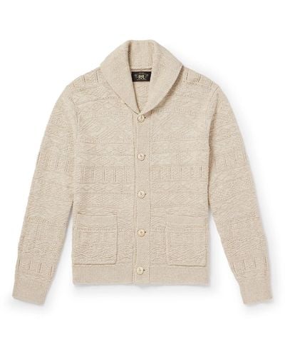 RRL Shawl-collar Jacquard-knit Cotton And Linen-blend Cardigan - White