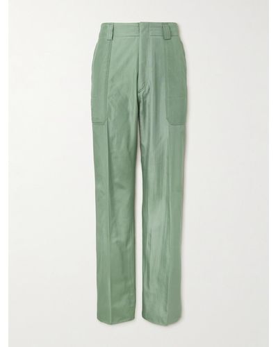 Zegna Straight-leg Padded Pleated Silk Pants - Green