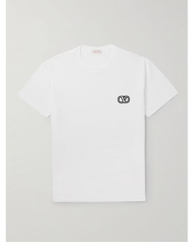 Valentino Garavani T-shirt in jersey di cotone con logo applicato - Bianco