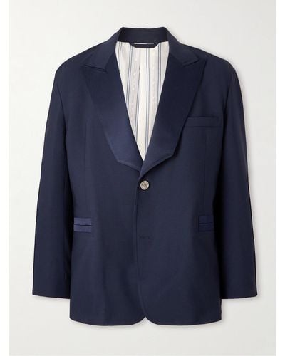 Etro Silk Twill-trimmed Stretch-wool Suit Jacket - Blue