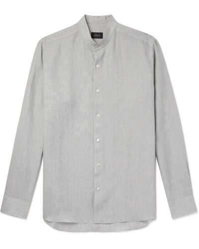 Brioni Grandad-collar Linen Shirt - Gray