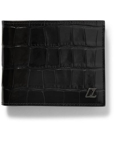Christian Louboutin Logo-appliquéd Croc-effect Glossed-leather Billfold Wallet - Black