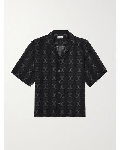 Dries Van Noten Camicia in georgette stampato con colletto aperto - Nero