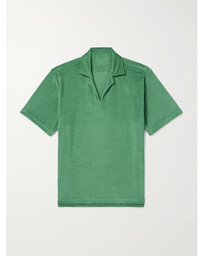 Paul Smith Logo-appliquéd Grosgrain-trimmed Cotton-blend Terry Polo Shirt - Green